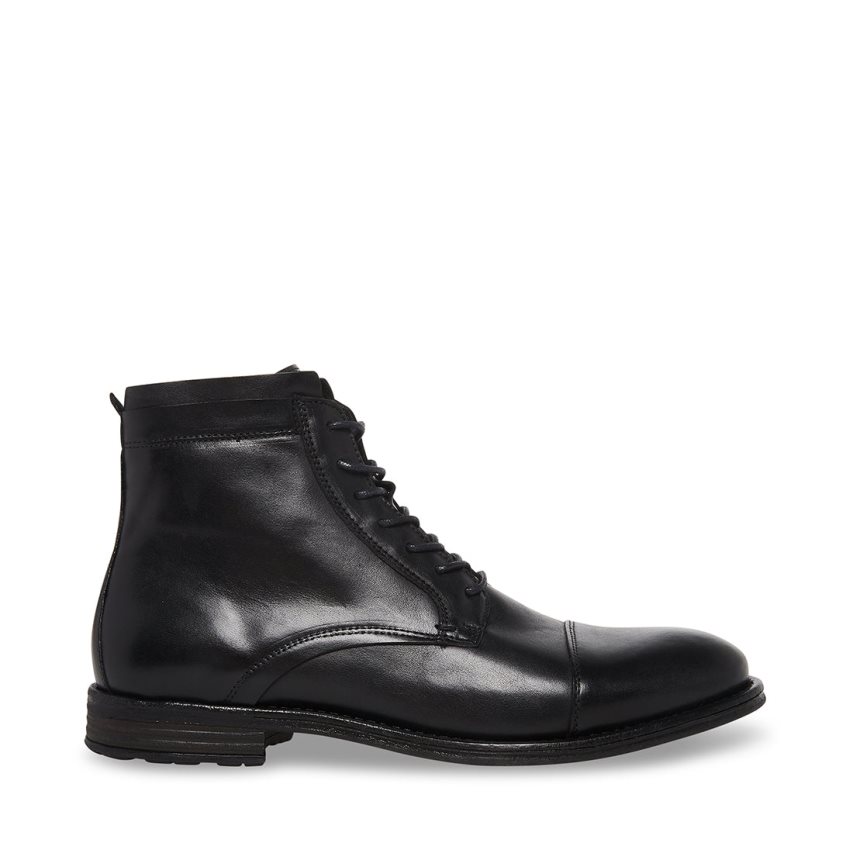 Black Steve Madden Wells Leather Men\'s Ankle Boots | PH 3146DP16